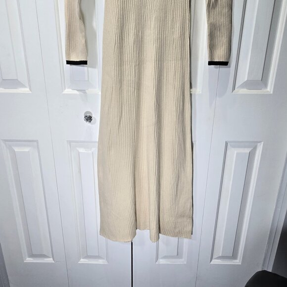 NWT Women’s Beige Ribbed Knit Collared Midi Dress | Size Small - Picture 4 of 7